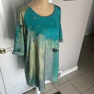 3 Potato XL Tunic Dress Wearable Art Abstract Print Oversized Lagenlook Pockets